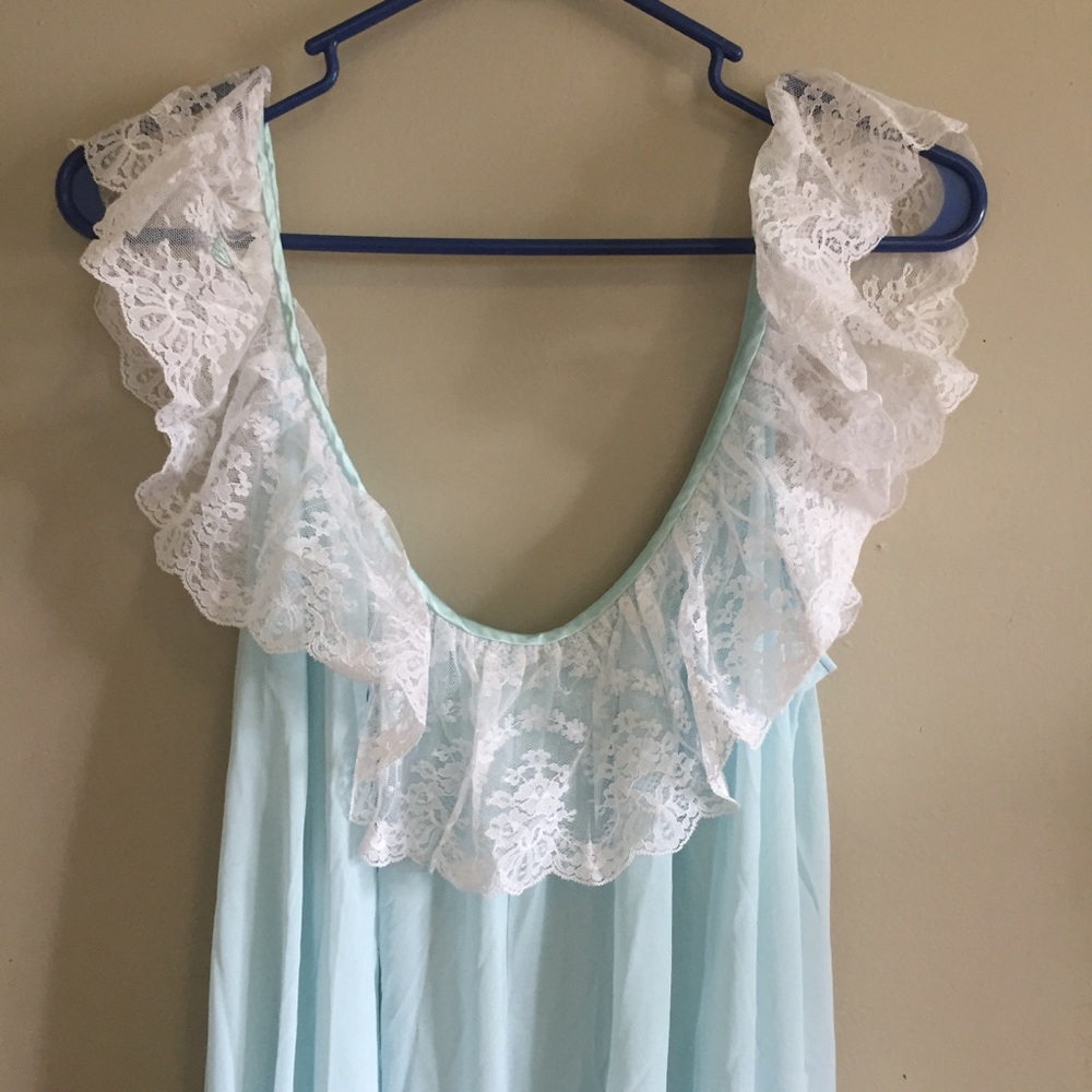 Vintage blue white lace slip dress m/ l - Picture 5 of 13